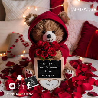 Valentines baby reveal Pregnancy Announcement Card 案内状