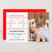 Valentines birth announcement heart beat red white 案内状 (正面/裏面)