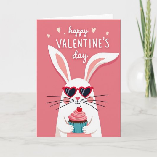 Valentines Bunny Hearts Cupcake Card カード (正面)