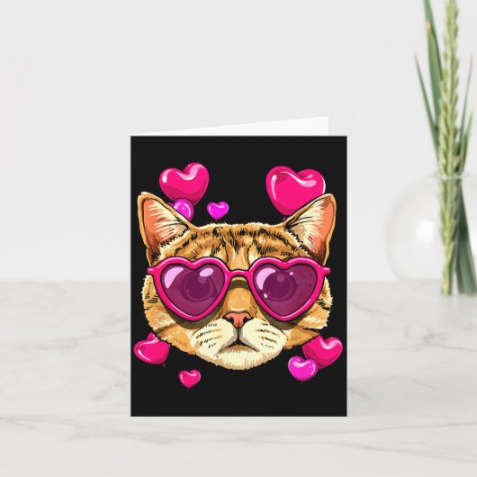 Valentines Ca Kitten Wearing Sungl Heart Cat Lover カード (正面)