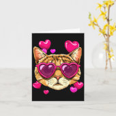 Valentines Ca Kitten Wearing Sungl Heart Cat Lover カード (黄色い花)