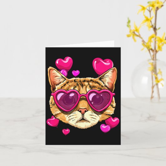 Valentines Ca Kitten Wearing Sungl Heart Cat Lover カード (黄色い花)
