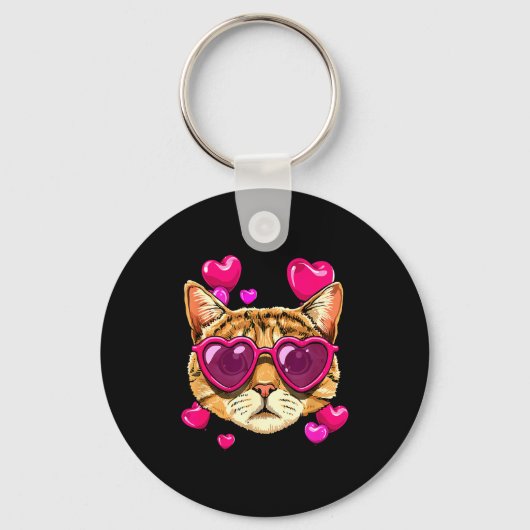 Valentines Ca Kitten Wearing Sungl Heart Cat Lover キーホルダー (正面)