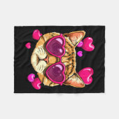 Valentines Ca Kitten Wearing Sungl Heart Cat Lover フリースブランケット (正面(横))