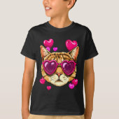 Valentines Ca Kitten Wearing Sungl Heart Cat Lover Tシャツ (正面)