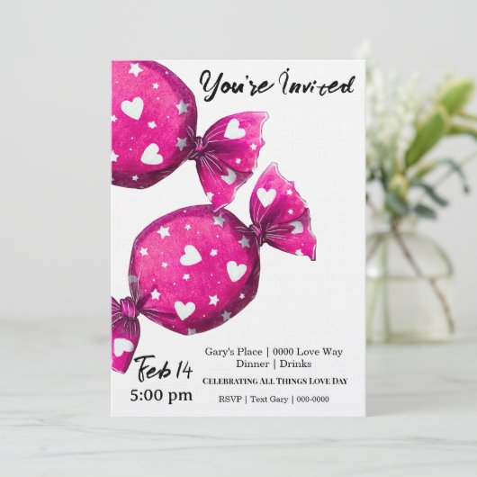 Valentines Candy Covered in Hearts Party  招待状 (スタンド正面)