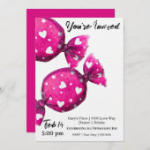 Valentines Candy Covered in Hearts Party  招待状 (正面/裏面)