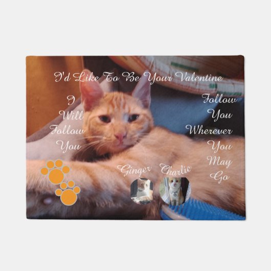 Valentine's Cat Pawprint Humor Cat Photo ドアマット (正面)