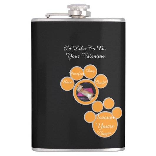 Valentine's Cat Pawprint Humor Cat Photo フラスク (正面)