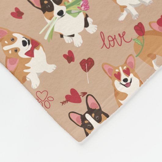 Valentines Corgi Love Pattern Cozy Fleece Blanket フリースブランケット (角)