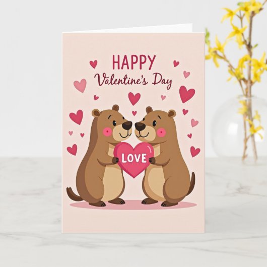 Valentines Cute Bear Couple Love Card カード (黄色い花)