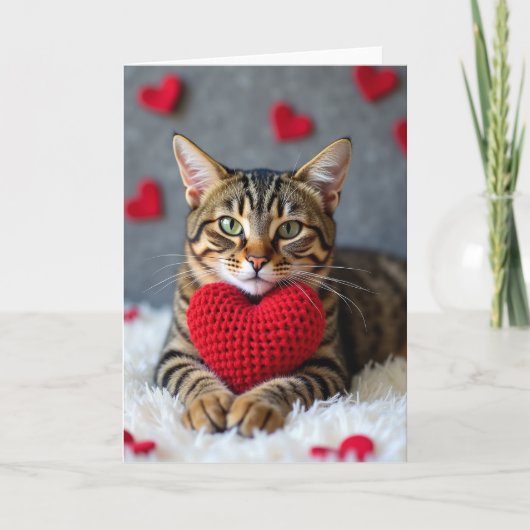 Valentines Cute Cat Heart Card カード (正面)