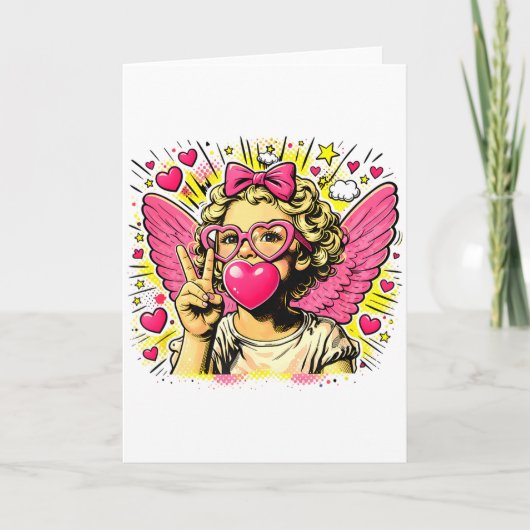 Valentines Cute Cupid Heart Angel Love Holiday Com カード (正面)