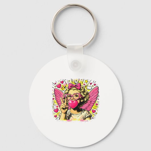 Valentines Cute Cupid Heart Angel Love Holiday Com キーホルダー (正面)