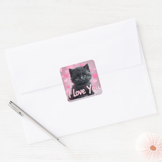 Valentines Cute Kitten  Stickers スクエアシール (封筒)