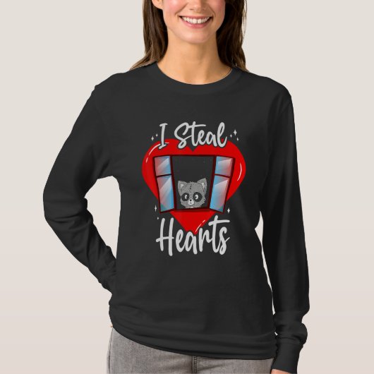 Valentines Cute Raccoon I Steal Hearts Valentines  Tシャツ (正面)