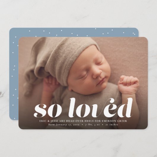 Valentine's Dayの写真ブルー誕生 案内状 (正面/裏面)