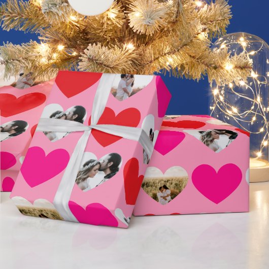 Valentine's Day 4 Photo Red and Pink Heart Pattern ラッピングペーパー (クリスマス)