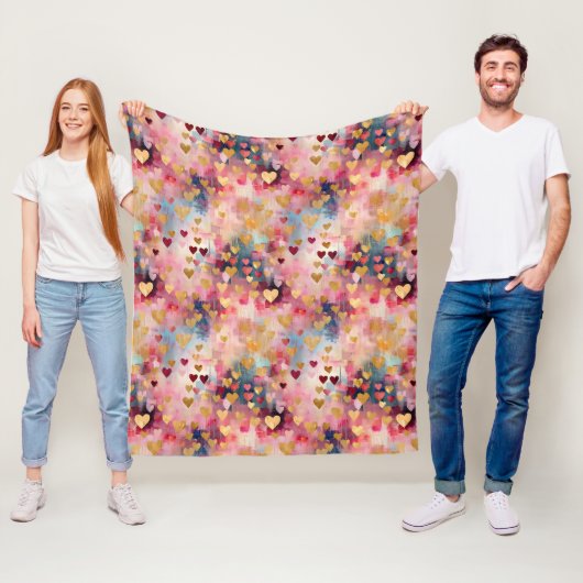 Valentine's Day Abstract Gold Color Hearts フリースブランケット (インサイチュ)