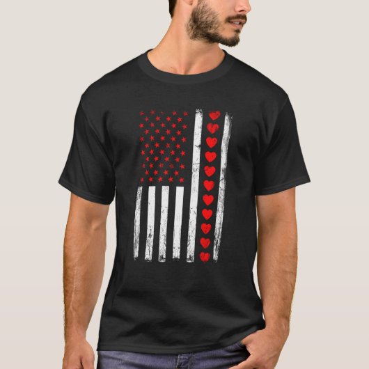 Valentines Day American Flag Hearts Him Her Boys G Tシャツ (正面)