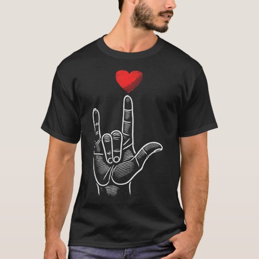 Valentines Day Asl I Love You Hand Sign Language H Tシャツ (正面)