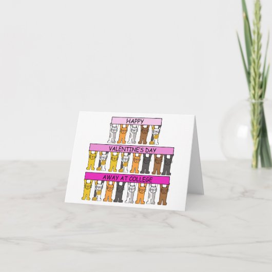 Valentine's Day away at College Cartoon Cats カード (正面)