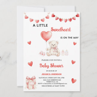 Valentine's Day Baby Shower Teddy Bear Hearts  招待状