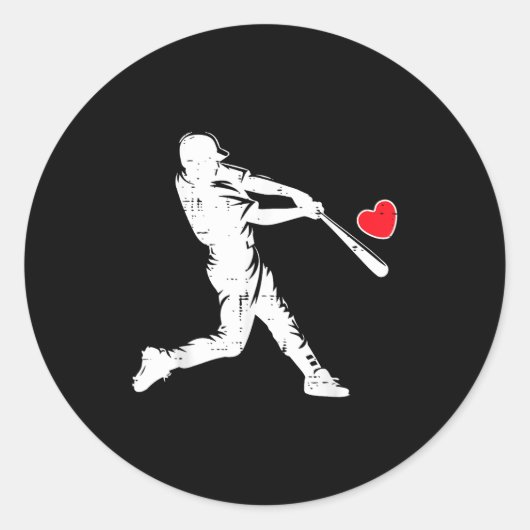Valentines Day Baseball Batter Silhouette Heart Me ラウンドシール (正面)