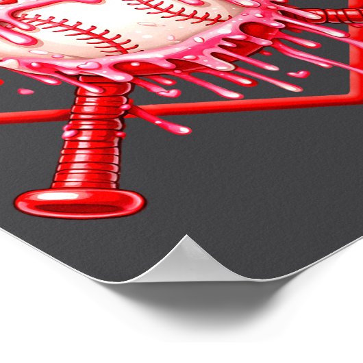Valentines Day Baseball Boys Ice Cream Drip Heart  ポスター (角)