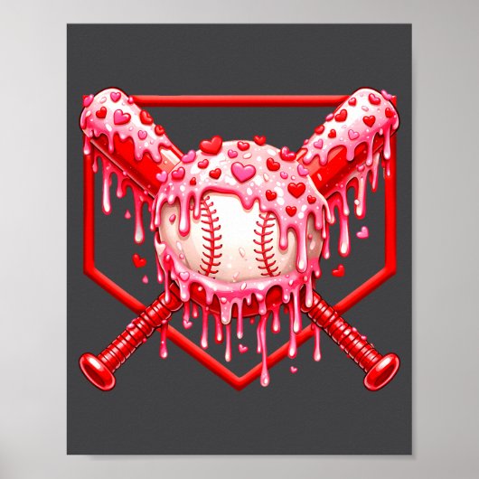 Valentines Day Baseball Boys Ice Cream Drip Heart  ポスター (正面)