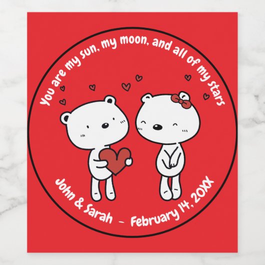 Valentine's Day Bear Heart ワインラベル (シングルラベル)