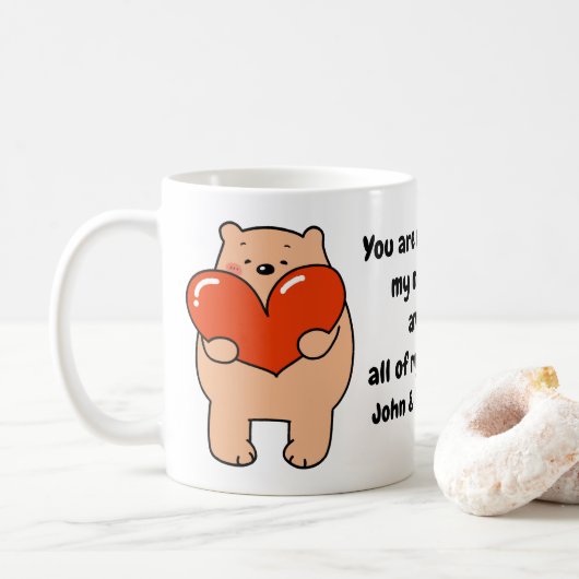 Valentine's Day Bear Love Heart コーヒーマグカップ (ドーナツ)