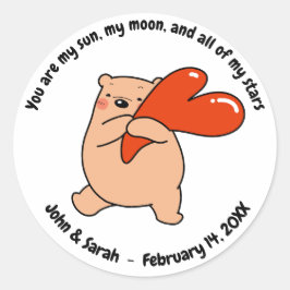 Valentine's Day Bear Love Heart ラウンドシール