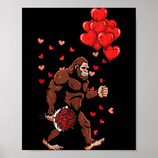 Valentines Day Bigfoot Balloons Sasquatch Men Boys ポスター (正面)