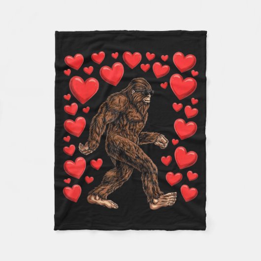 Valentines Day Bigfoot Red Hearts Funny Sasquatch  フリースブランケット (正面)