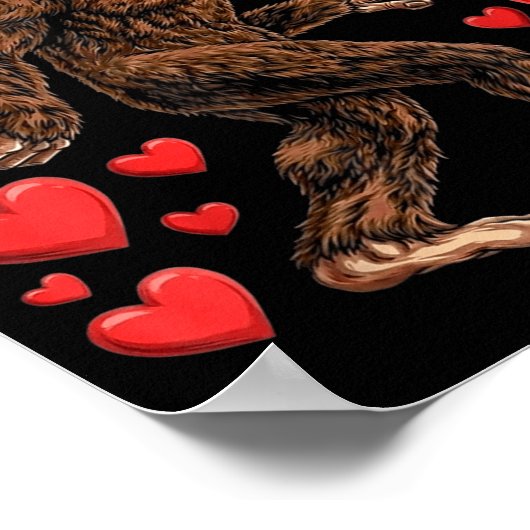 Valentines Day Bigfoot Red Hearts Funny Sasquatch  ポスター (角)