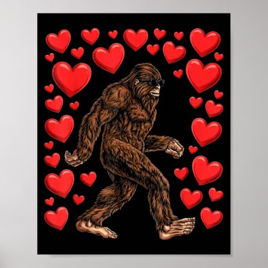 Valentines Day Bigfoot Red Hearts Funny Sasquatch  ポスター (正面)