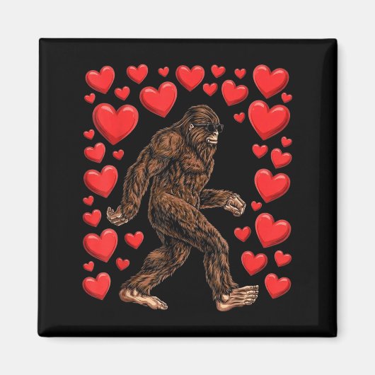 Valentines Day Bigfoot Red Hearts Funny Sasquatch  マグネット (正面)