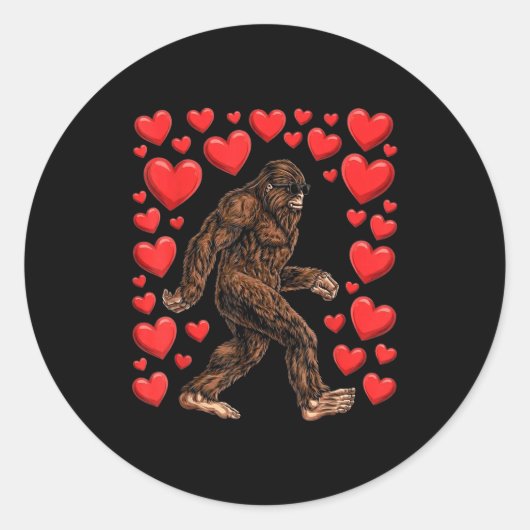 Valentines Day Bigfoot Red Hearts Funny Sasquatch ラウンドシール (正面)
