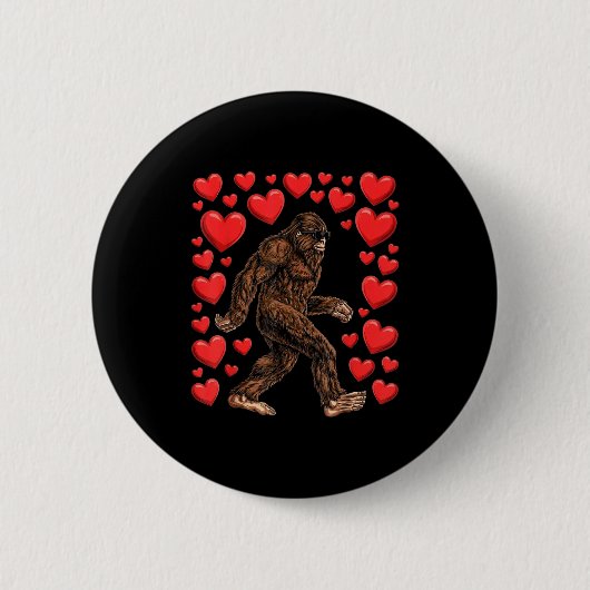 Valentines Day Bigfoot Red Hearts Funny Sasquatch  缶バッジ (正面)