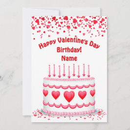 Valentine's Day Birthday Cake Custom Candles Flat カード
