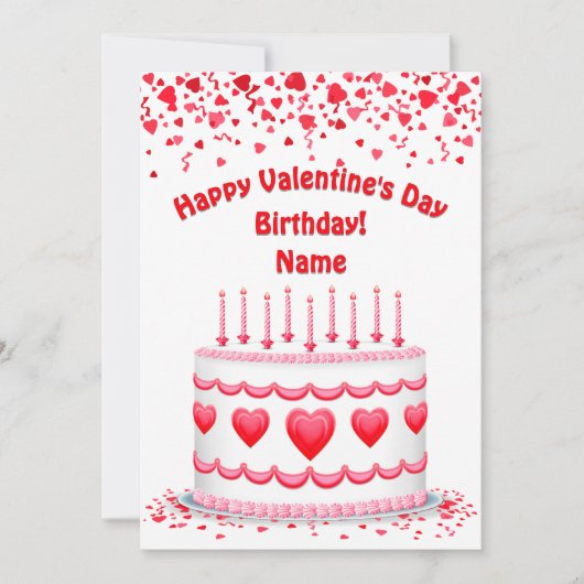 Valentine's Day Birthday Cake Custom Candles Flat カード (正面)