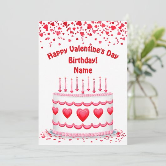 Valentine's Day Birthday Cake Custom Candles Flat カード (スタンド正面)
