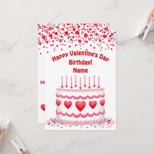 Valentine's Day Birthday Cake Custom Candles Flat カード (正面/裏面インサイチュ)