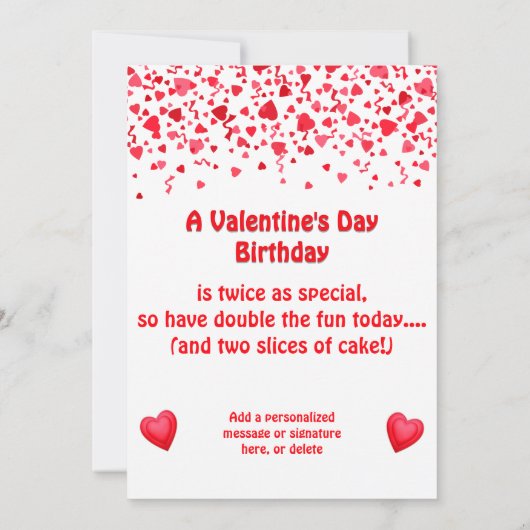 Valentine's Day Birthday Cake Custom Candles Flat カード (裏面)