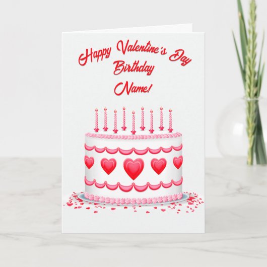 Valentine's Day Birthday Cake Customizable Candles カード (正面)