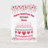 Valentine's Day Birthday Cake Customizable Candles カード (正面)