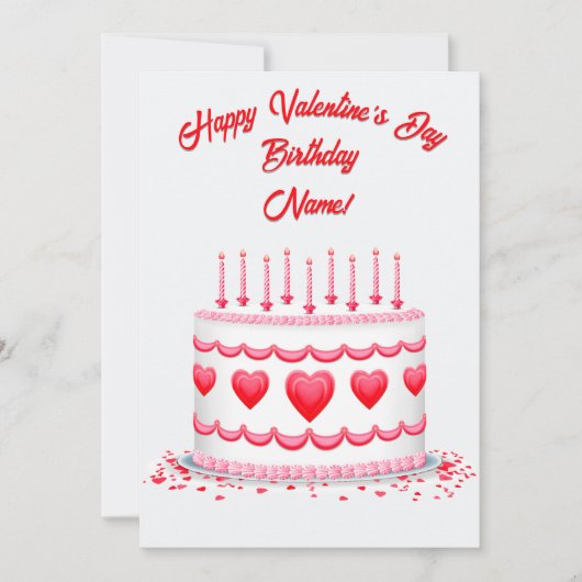 Valentine's Day Birthday Cake Customizable Candles カード (正面)