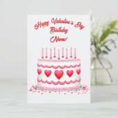Valentine's Day Birthday Cake Customizable Candles カード (スタンド正面)