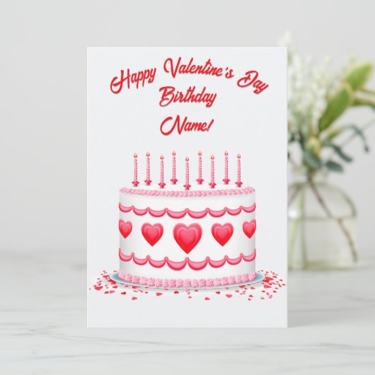 Valentine's Day Birthday Cake Customizable Candles カード (スタンド正面)
